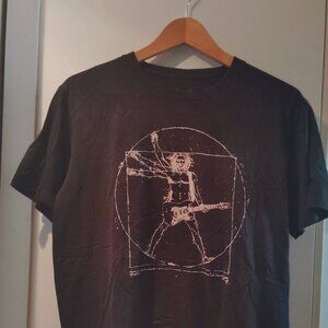 Medium size T-shirt black, image:  Rock & Roll guitar Vitruvian Man